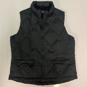 Vintage Gap Vest Diamond Quilted Fleece Lined Black Full Zip Y2K Womens Puffer